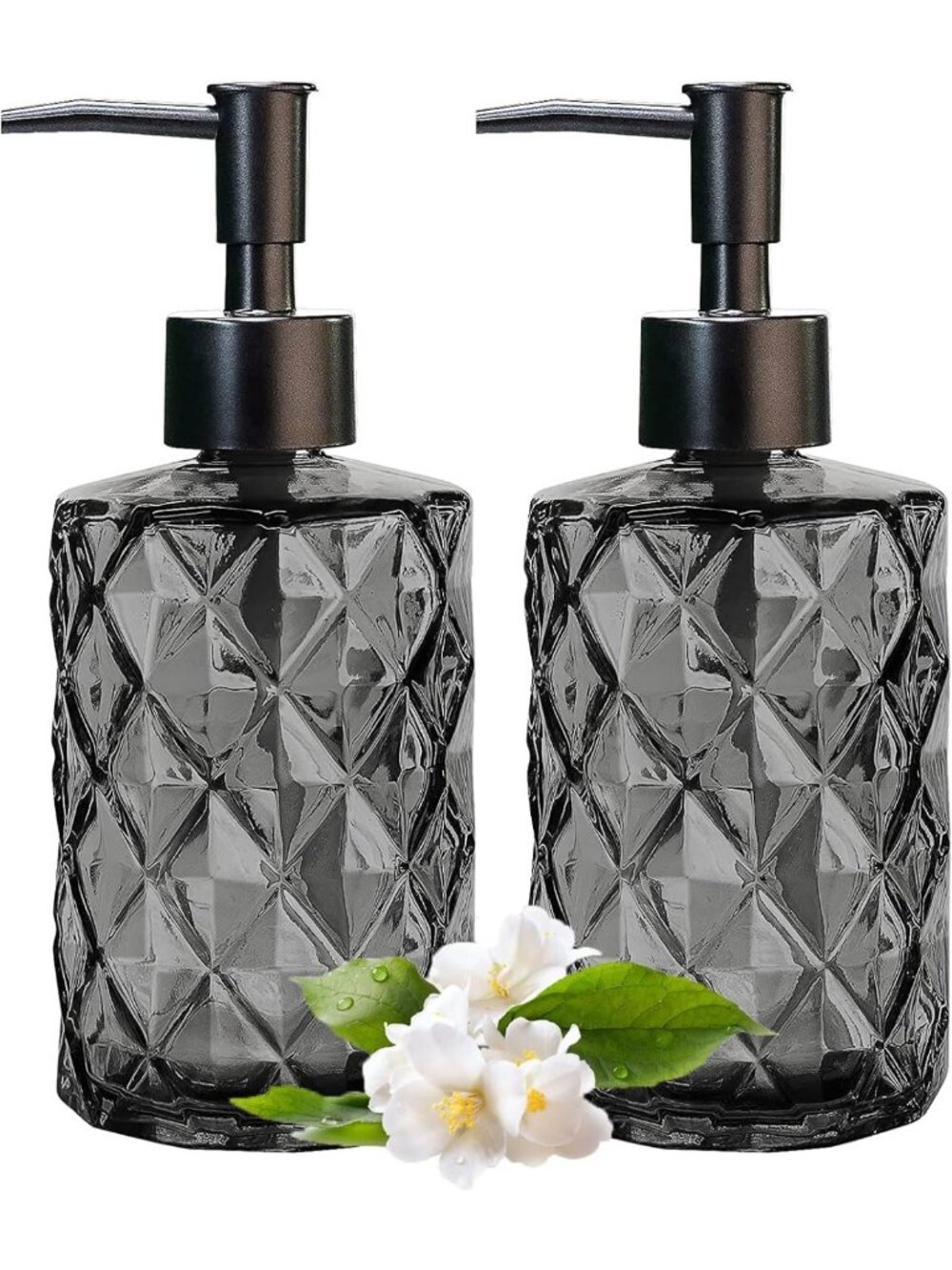 Stylish Glass Soap Dispenser Set - 11oz Bottles for Bathroom & Kitchen, Pump
